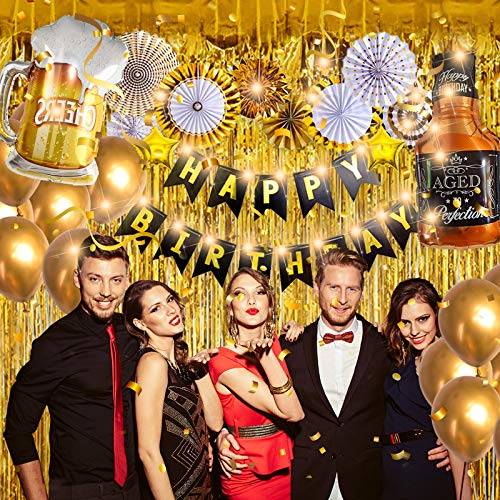 Birthday Party Decoration Gold Background Balloons Set With String Light