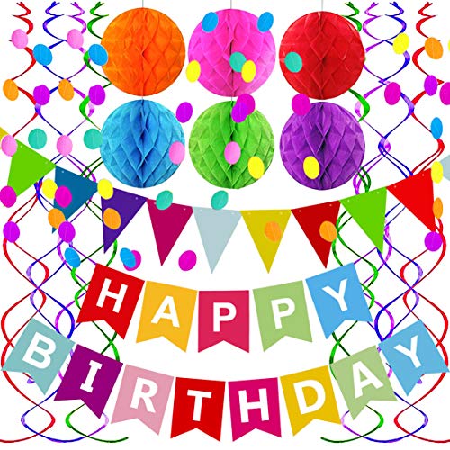 Happy Birthday Banner with Colorful Paper Flag Bunting for Birthday Party