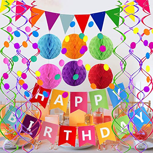 Happy Birthday Banner with Colorful Paper Flag Bunting for Birthday Party
