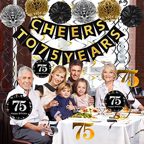 Gold Glittery 75th Birthday Party Decorations Banner