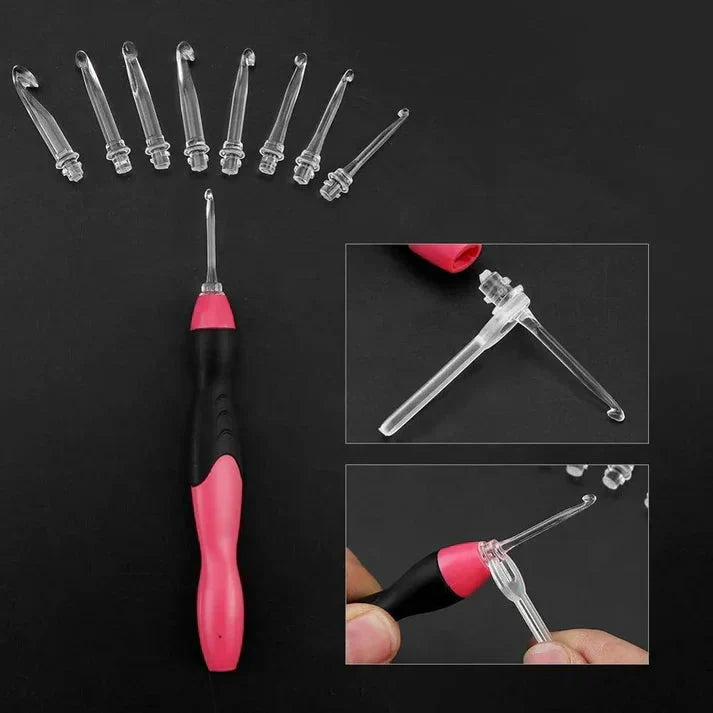 LED Crochet Hook Kit | Lighted Tip | Swap-Out Heads | LumiStitch