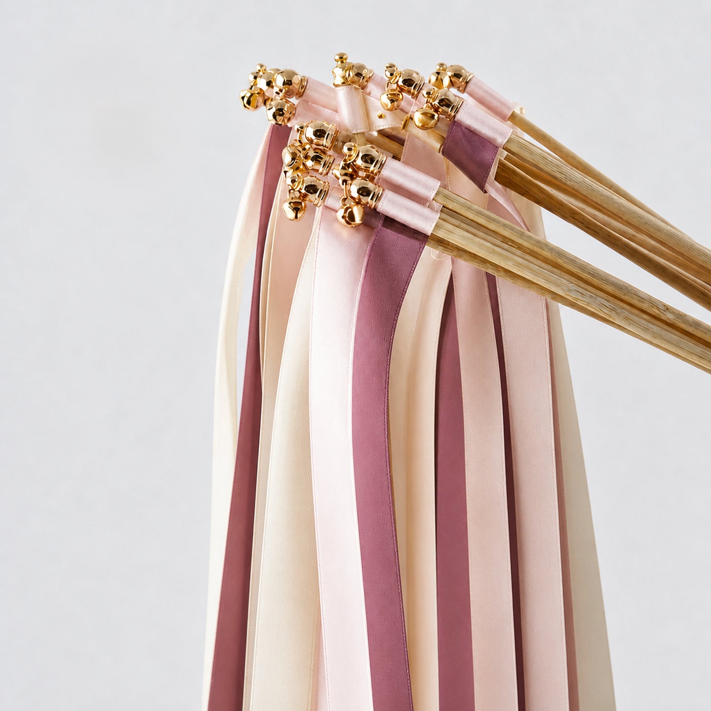 Romantic Vintage Garden Wedding Ribbon Wands with Bell - Ivory, White Rose and Antique Mauve