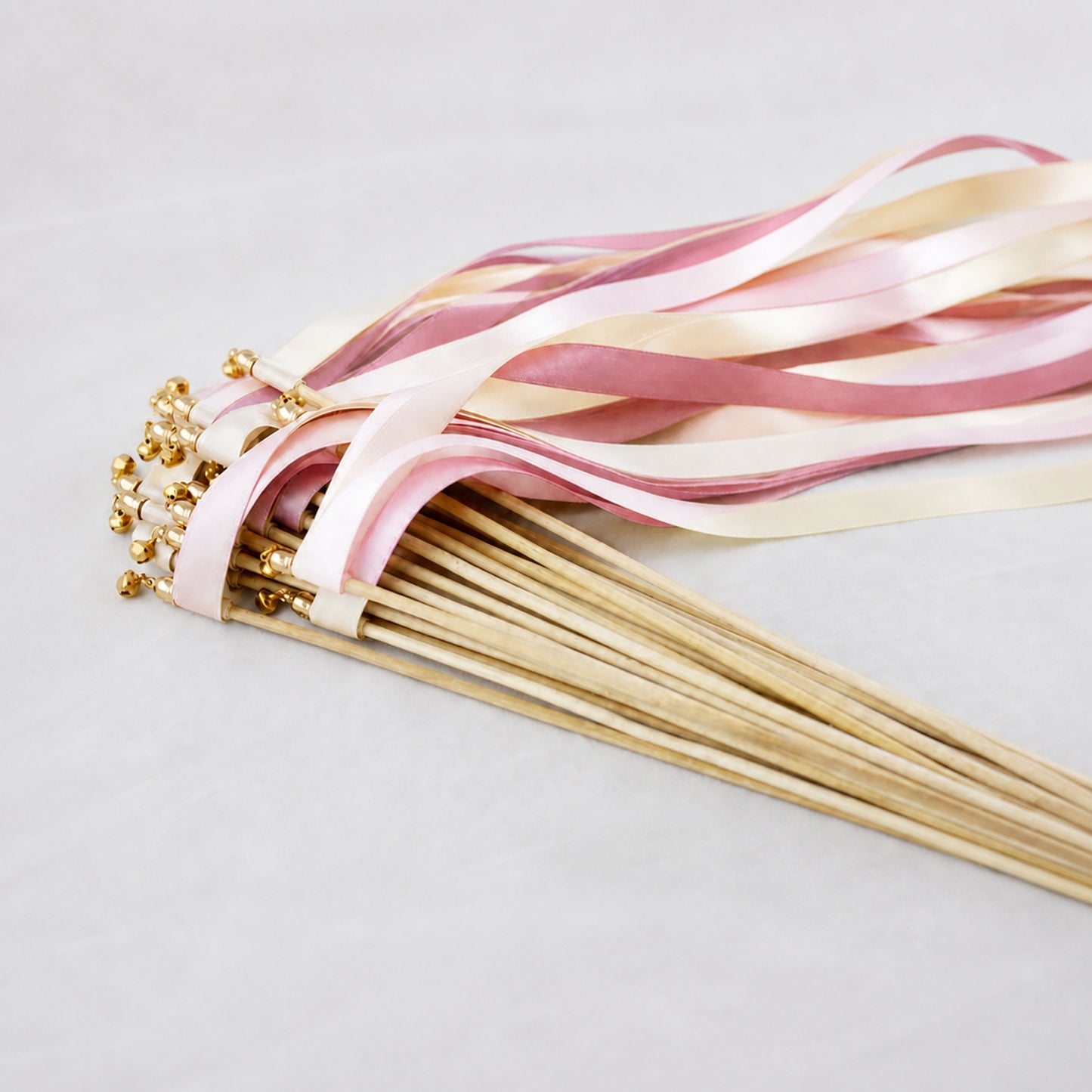 Romantic Vintage Garden Wedding Ribbon Wands with Bell - Ivory, White Rose and Antique Mauve