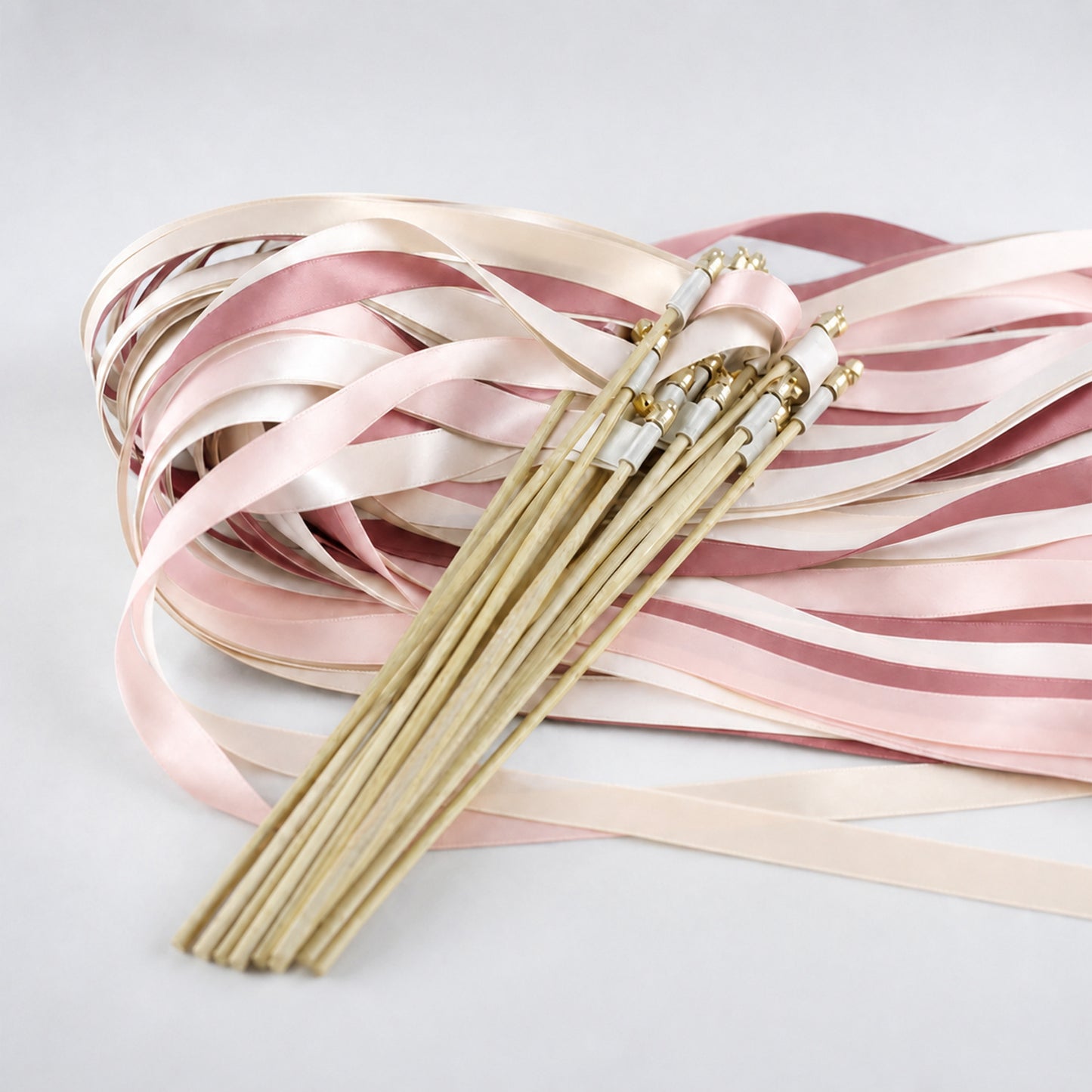 Romantic Vintage Garden Wedding Ribbon Wands with Bell - Ivory, White Rose and Antique Mauve