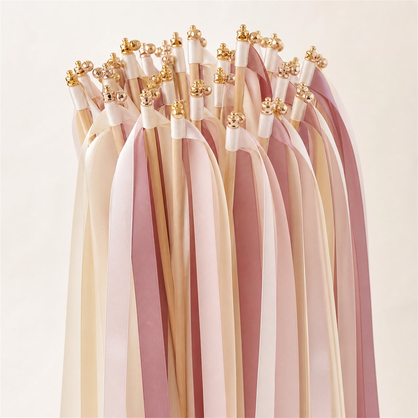 Romantic Vintage Garden Wedding Ribbon Wands with Bell - Ivory, White Rose and Antique Mauve