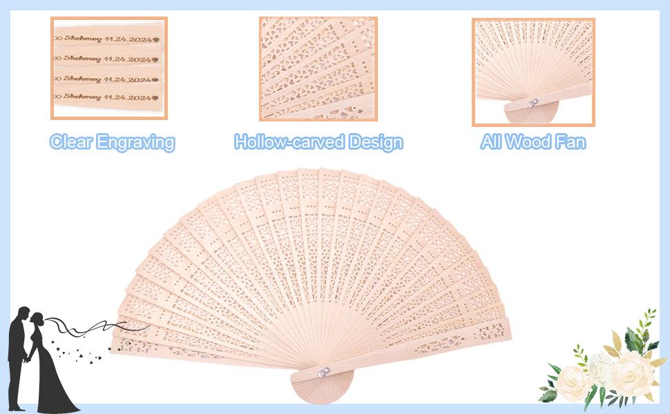 Wedding Fans 50Pcs Personalized Folding Hand Fans Custom Sandalwood Wedding Fans Wedding Favors - Lasercutwraps Shop