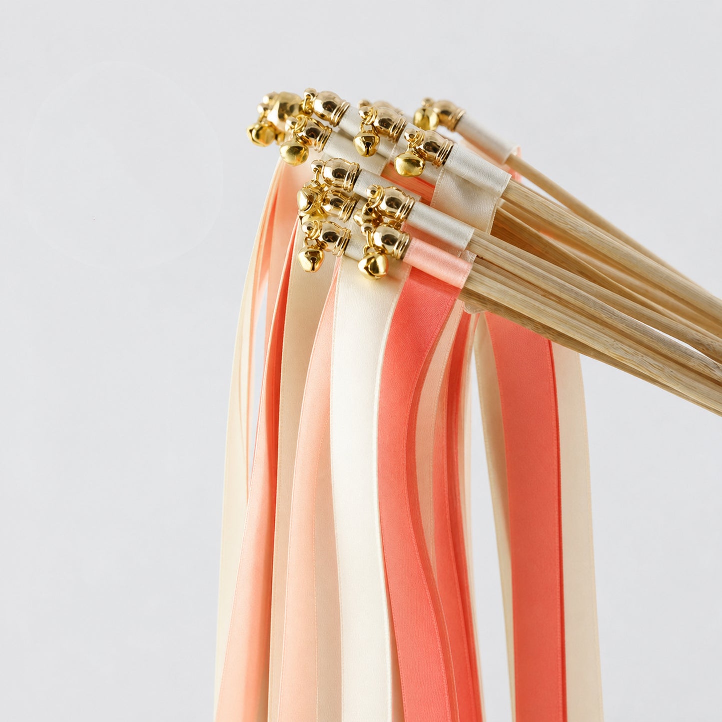 Ivory, Light Peach and Coral Handmade Ribbon Wands - Sunset Peach Garden Wedding Send-Off