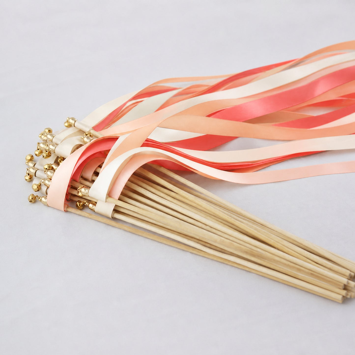 Ivory, Light Peach and Coral Handmade Ribbon Wands - Sunset Peach Garden Wedding Send-Off