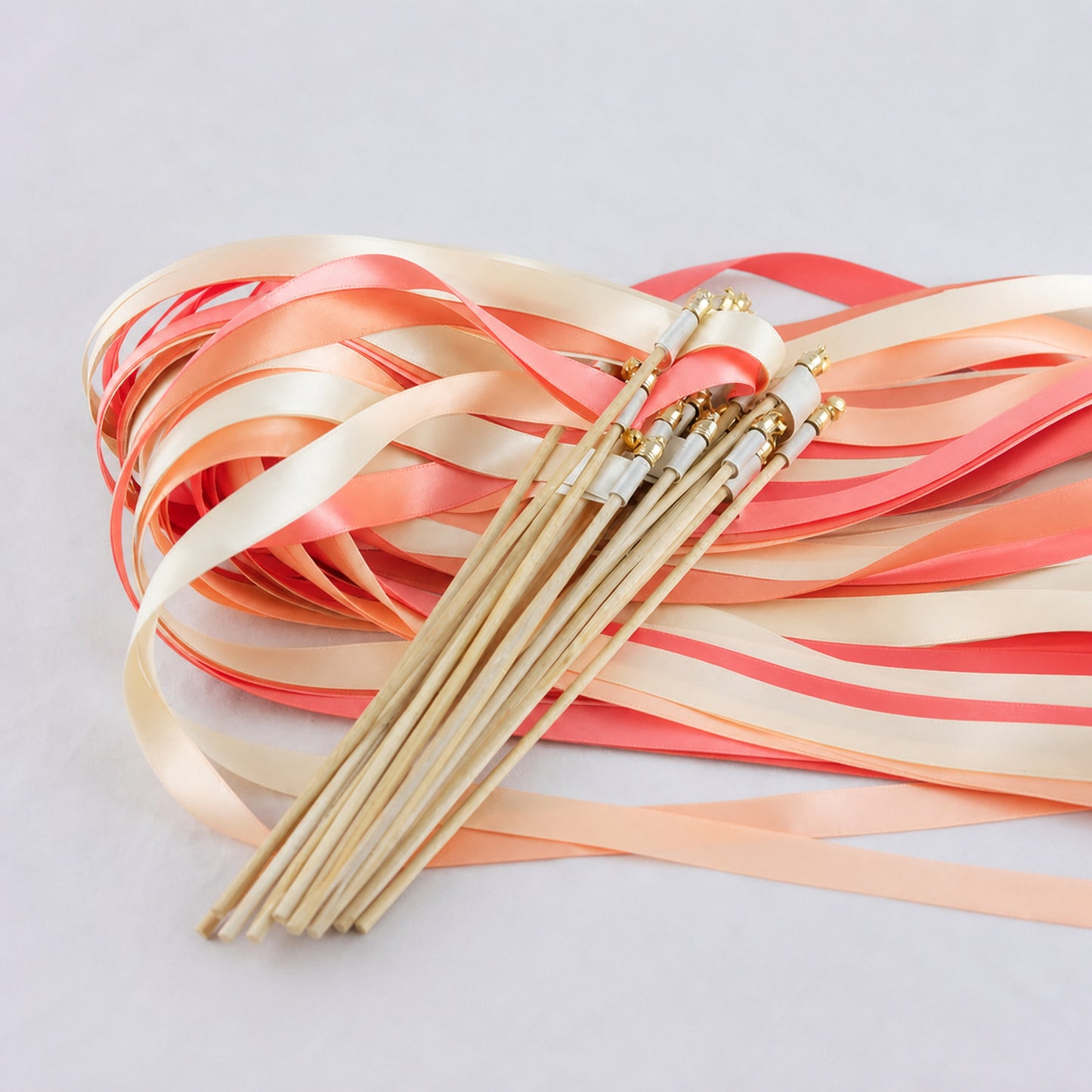 Ivory, Light Peach and Coral Handmade Ribbon Wands - Sunset Peach Garden Wedding Send-Off