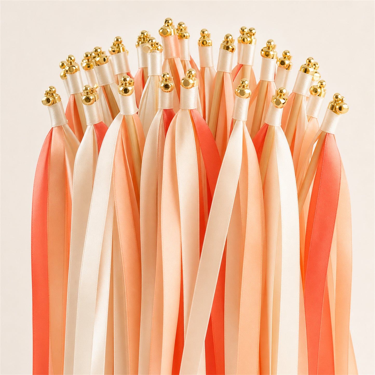 Ivory, Light Peach and Coral Handmade Ribbon Wands - Sunset Peach Garden Wedding Send-Off