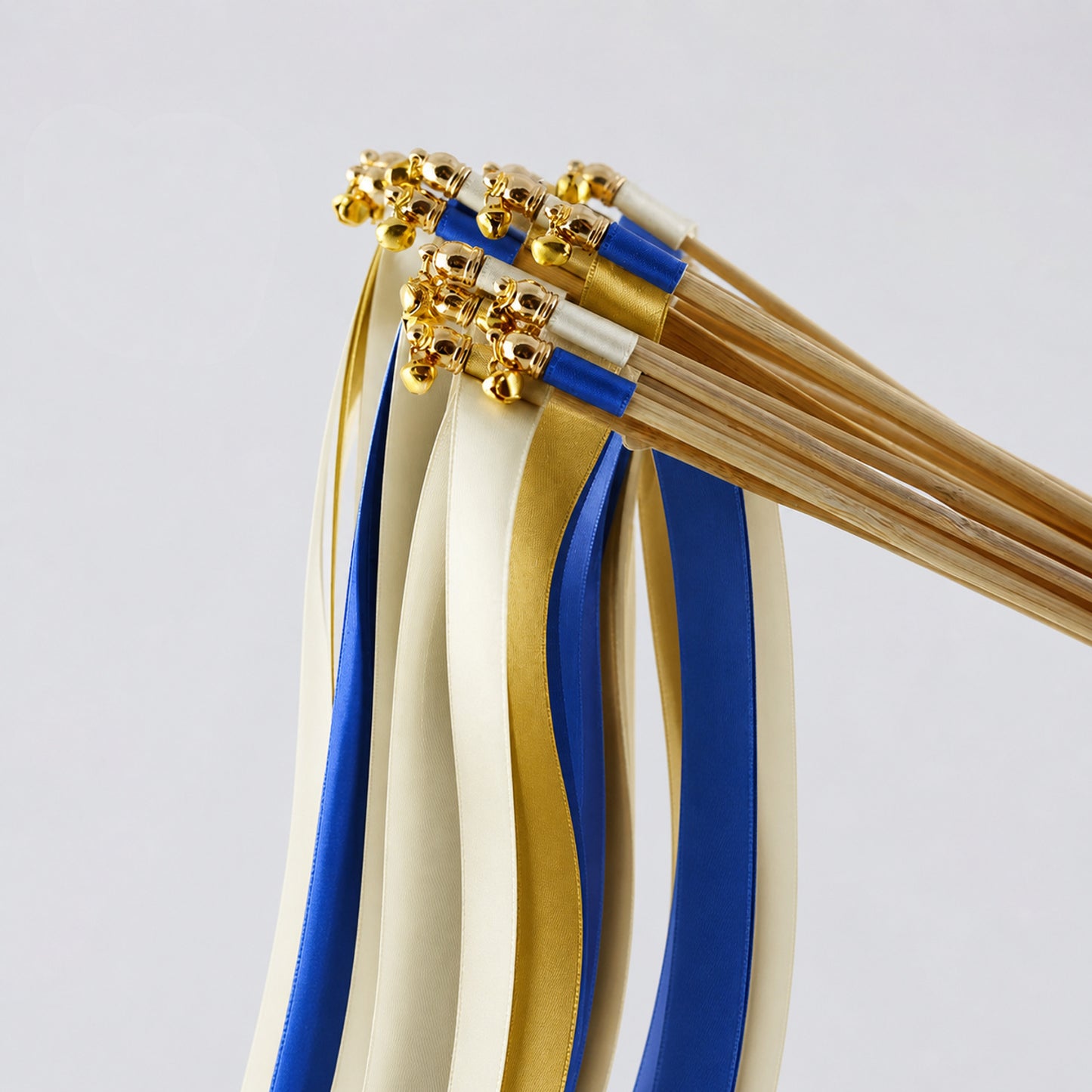 Ivory, Royal Blue and Old Gold Handmade Ribbon Wands - Royal Gold Wedding Send-Off