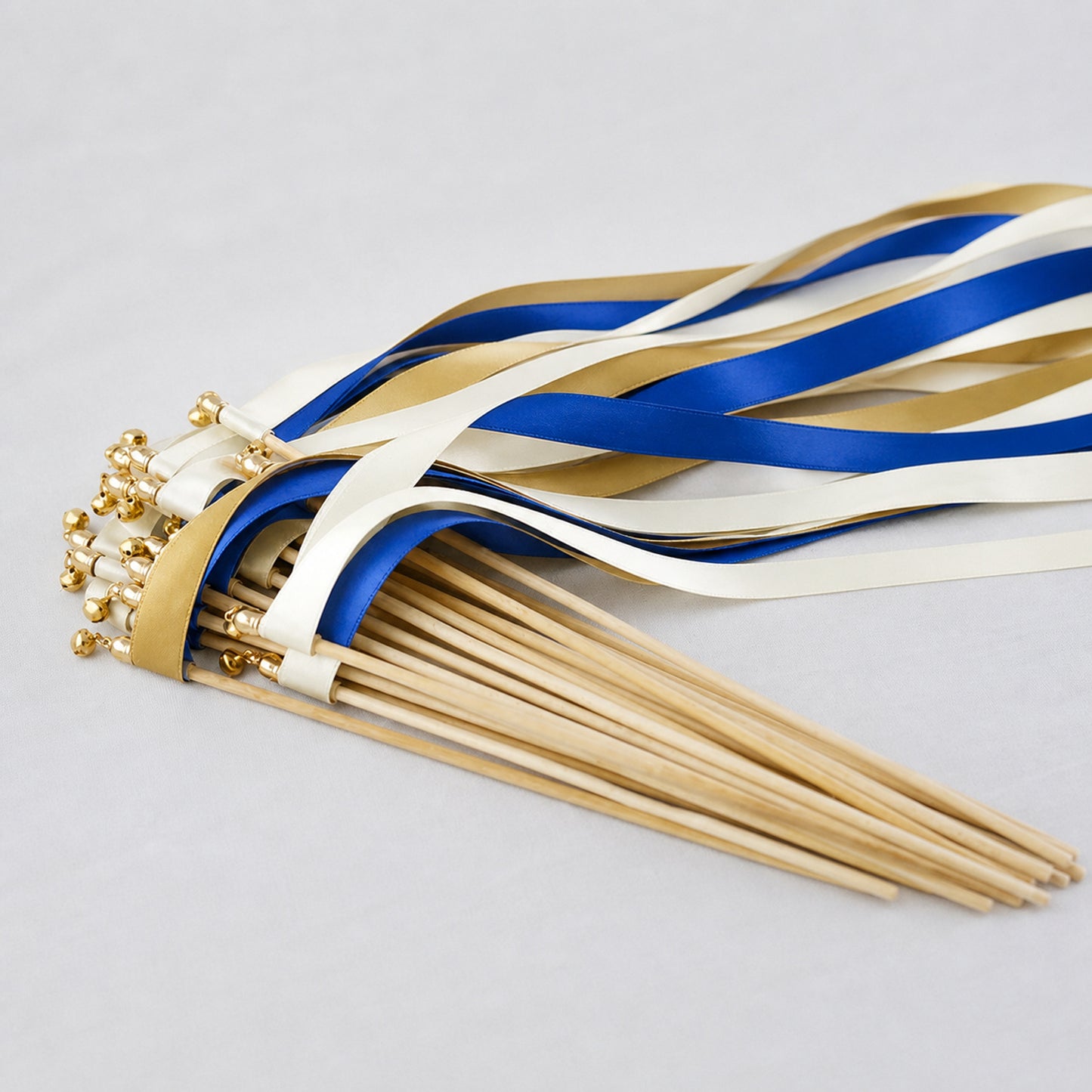Ivory, Royal Blue and Old Gold Handmade Ribbon Wands - Royal Gold Wedding Send-Off