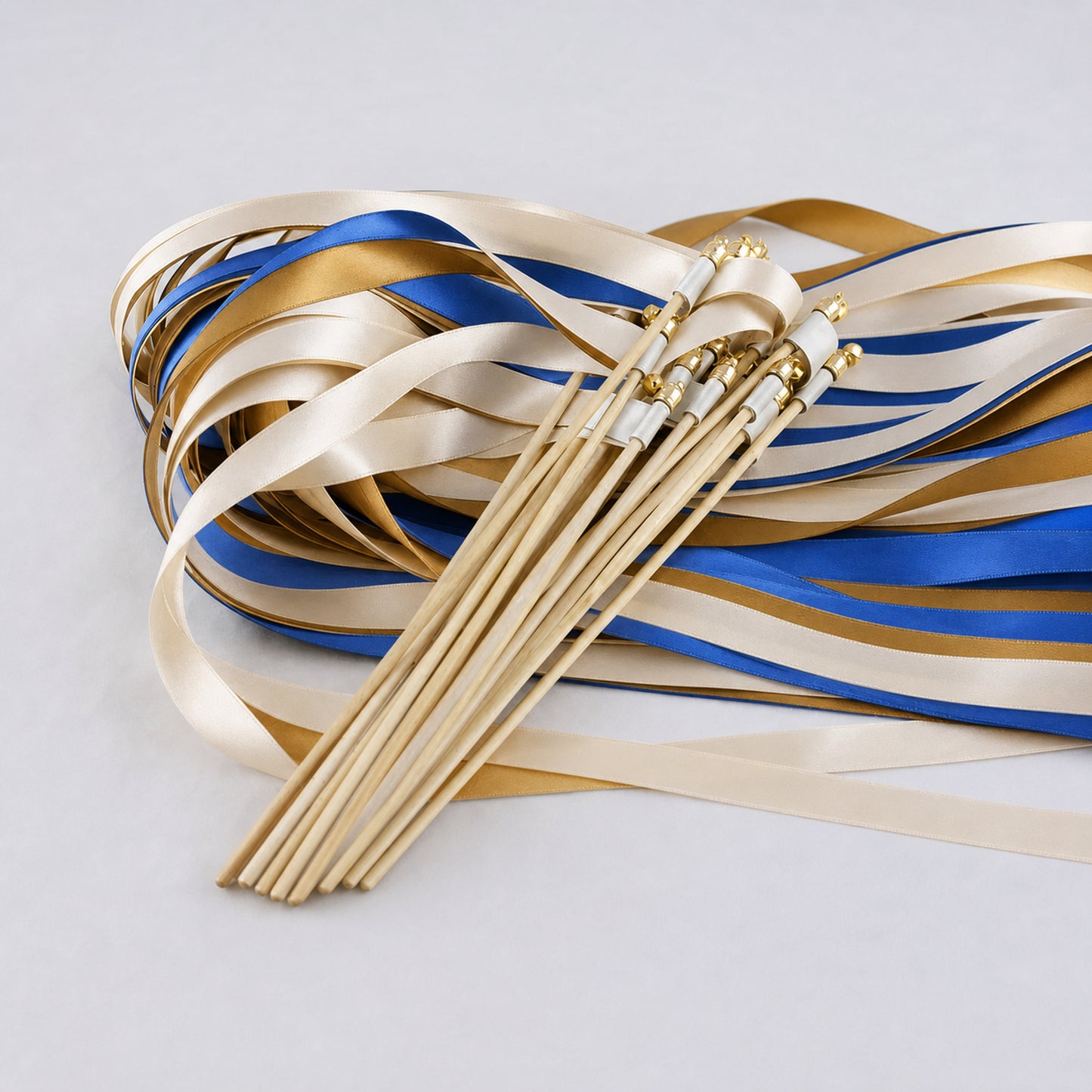 Ivory, Royal Blue and Old Gold Handmade Ribbon Wands - Royal Gold Wedding Send-Off