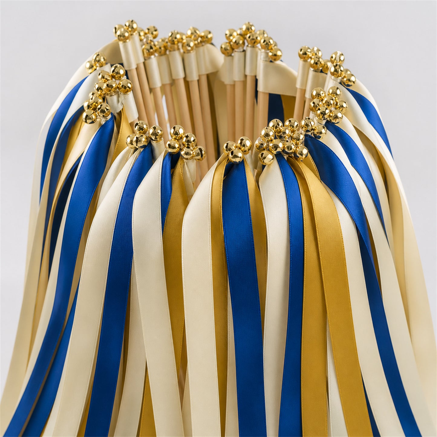 Ivory, Royal Blue and Old Gold Handmade Ribbon Wands - Royal Gold Wedding Send-Off