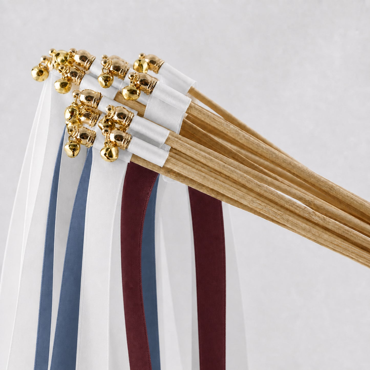Moody Manor Wedding Ribbon Wands with Bell - White, Smoke Blue and Burgundy