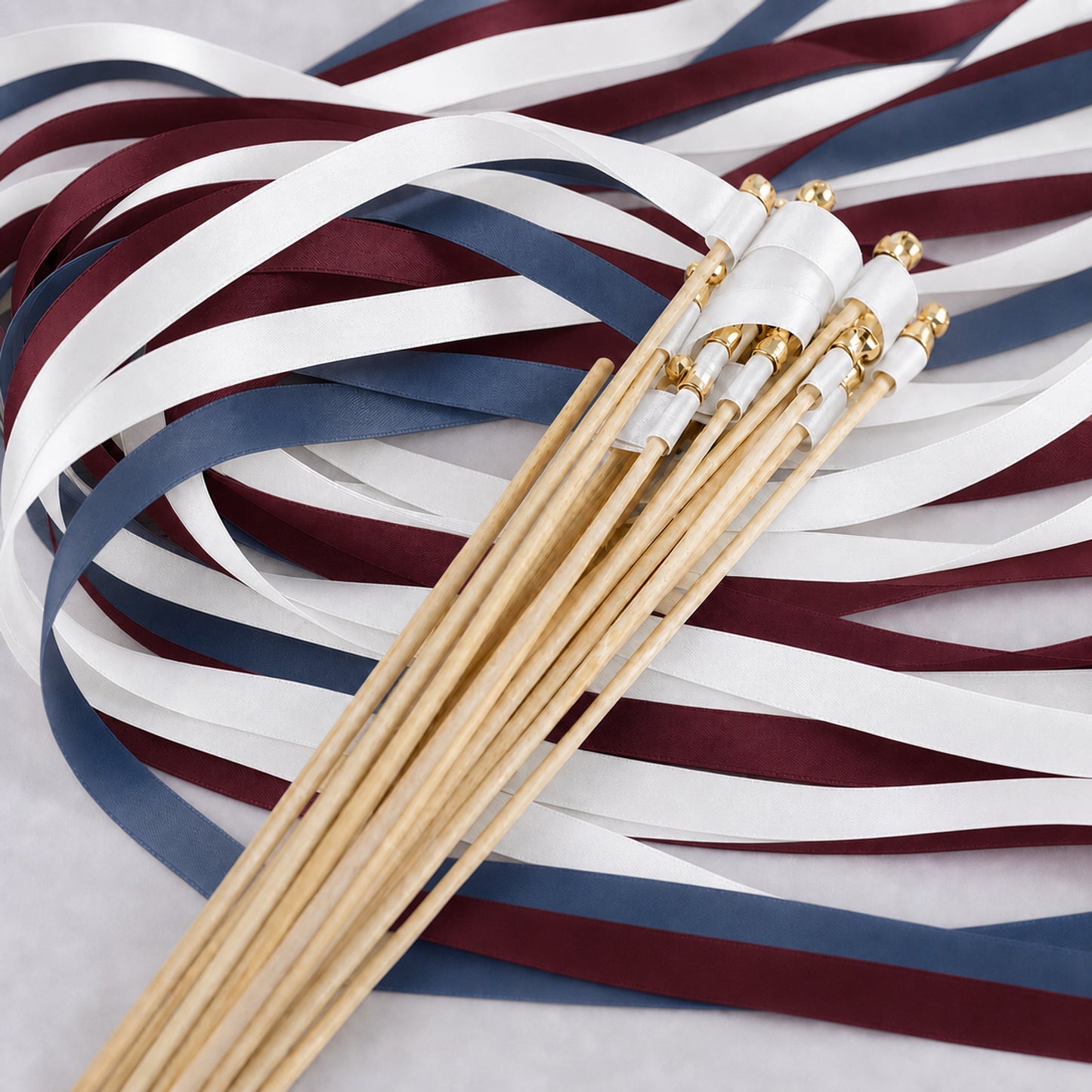 Moody Manor Wedding Ribbon Wands with Bell - White, Smoke Blue and Burgundy
