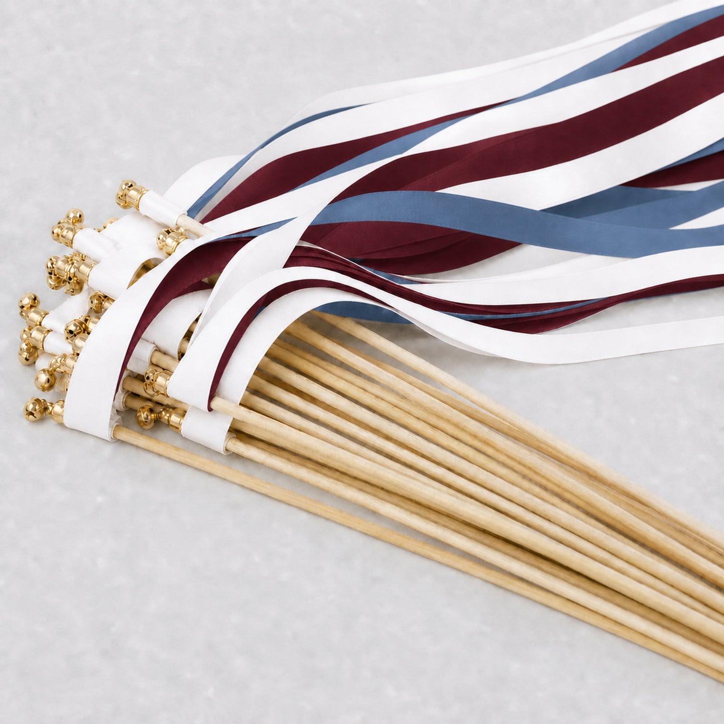 Moody Manor Wedding Ribbon Wands with Bell - White, Smoke Blue and Burgundy