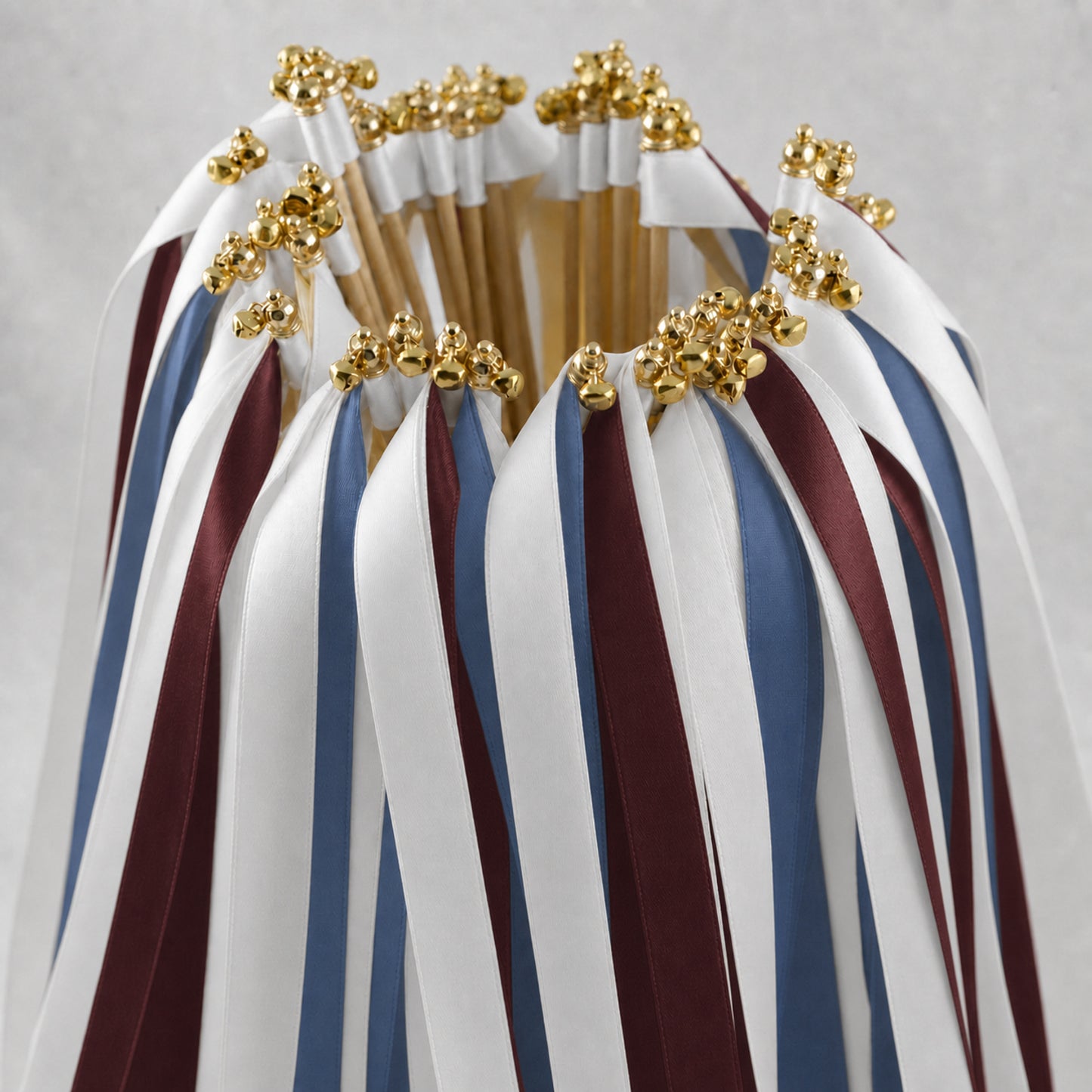 Moody Manor Wedding Ribbon Wands with Bell - White, Smoke Blue and Burgundy