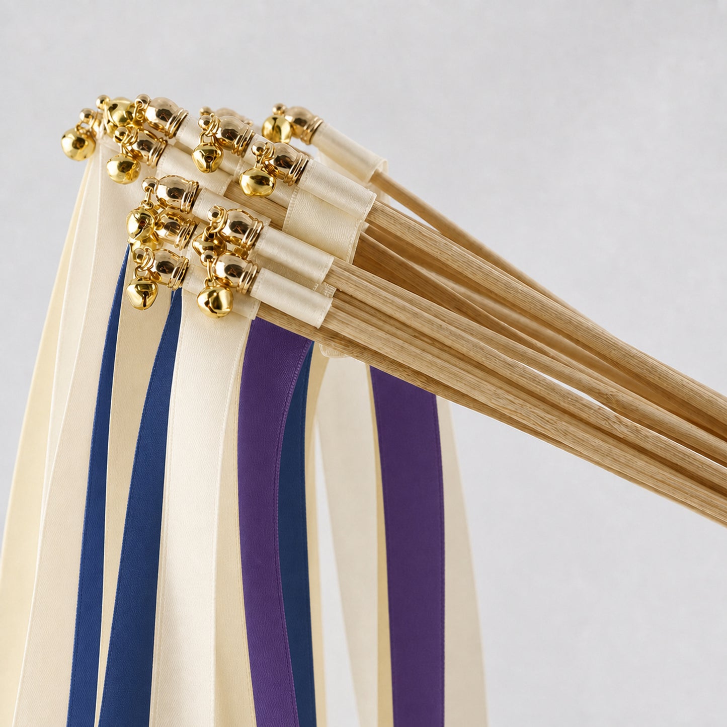 Handmade Midnight Plum Estate Ribbon Wands with Bell - Ivory, Plum and Navy Wedding Exit