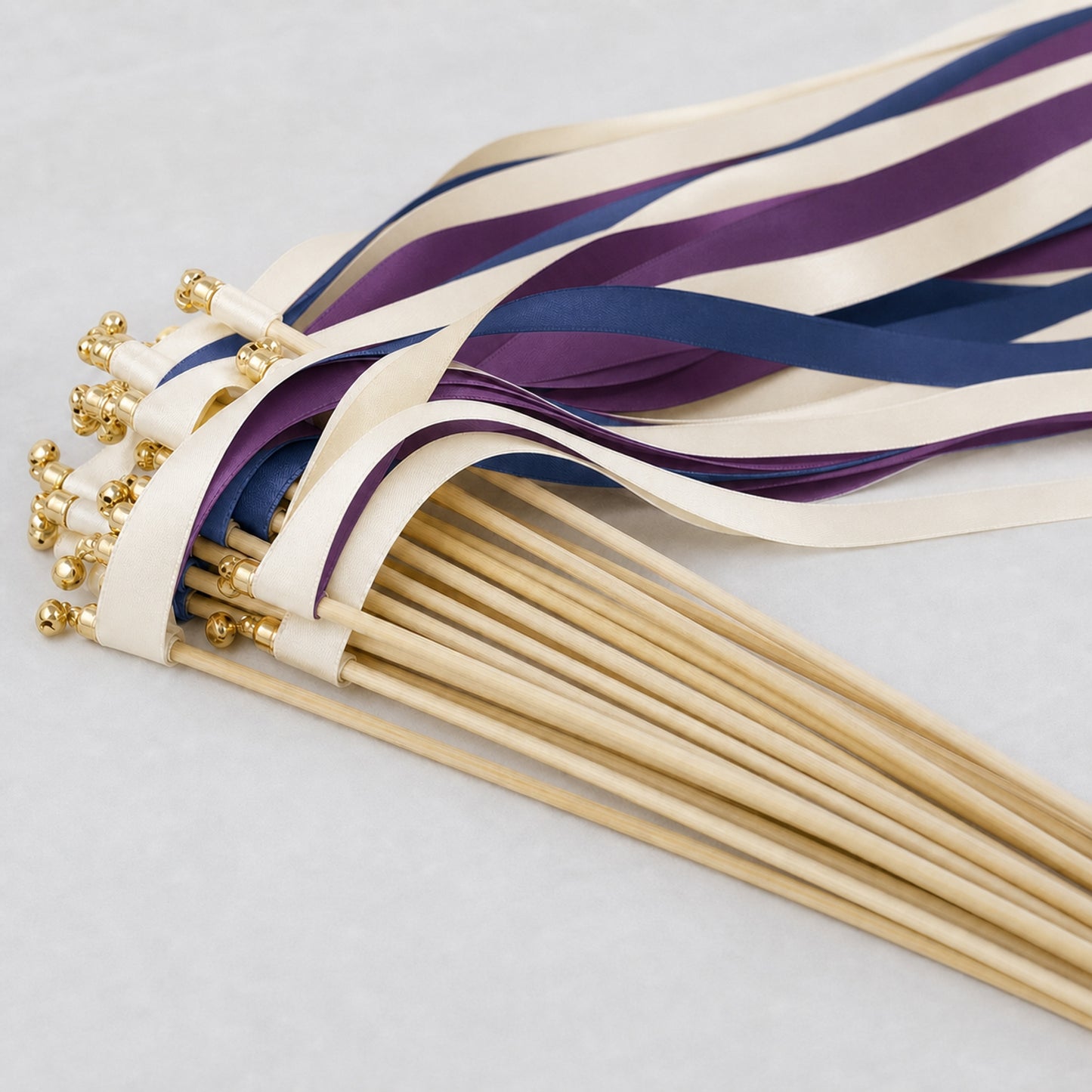 Handmade Midnight Plum Estate Ribbon Wands with Bell - Ivory, Plum and Navy Wedding Exit