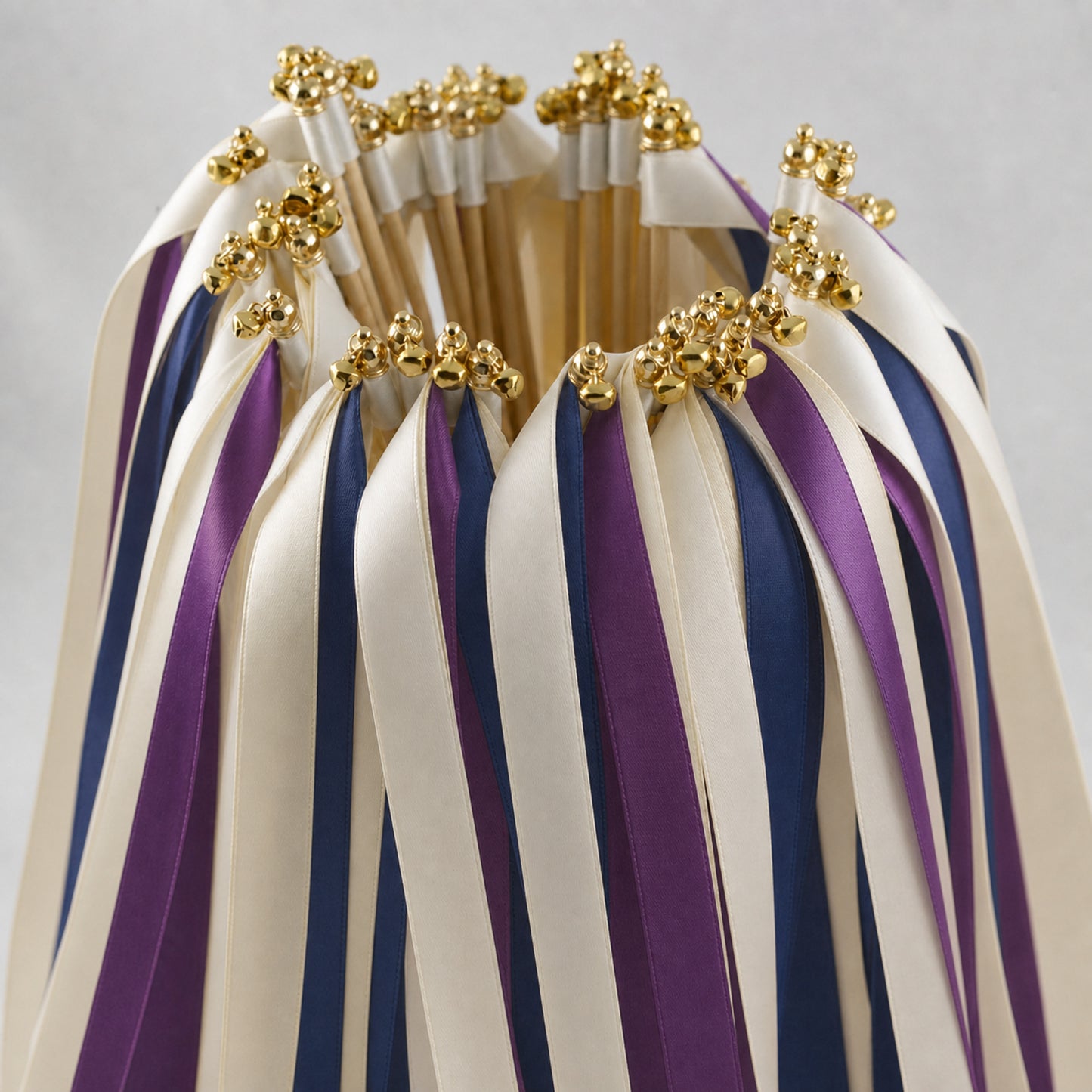 Handmade Midnight Plum Estate Ribbon Wands with Bell - Ivory, Plum and Navy Wedding Exit