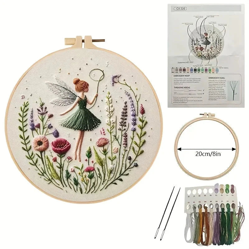 Embroidery Kit Fairy Girl | Pre-Printed Pattern | Instructions and Video Tutorials | CraftLuna