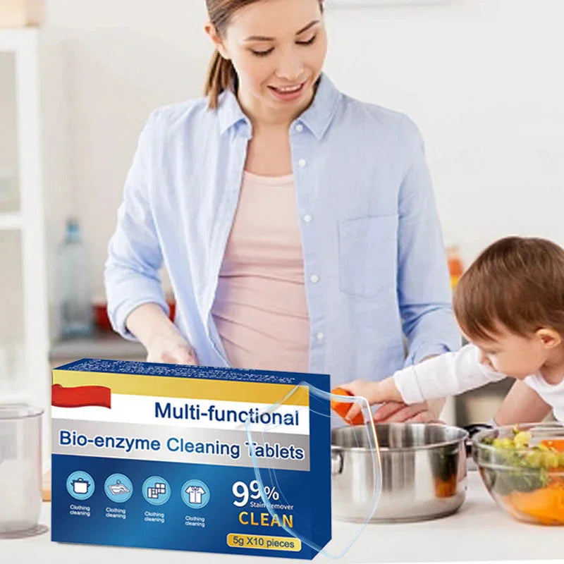 Bio Enzyme Cleaning Tablets | Eliminates Stains, Grease, Odors | Suitable for Textiles and Surfaces | SensoClean