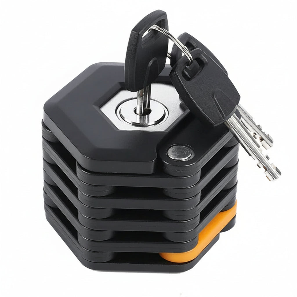 Compact Foldable Bicycle Lock – Lightweight, High-Security Alloy with Keys and Holder