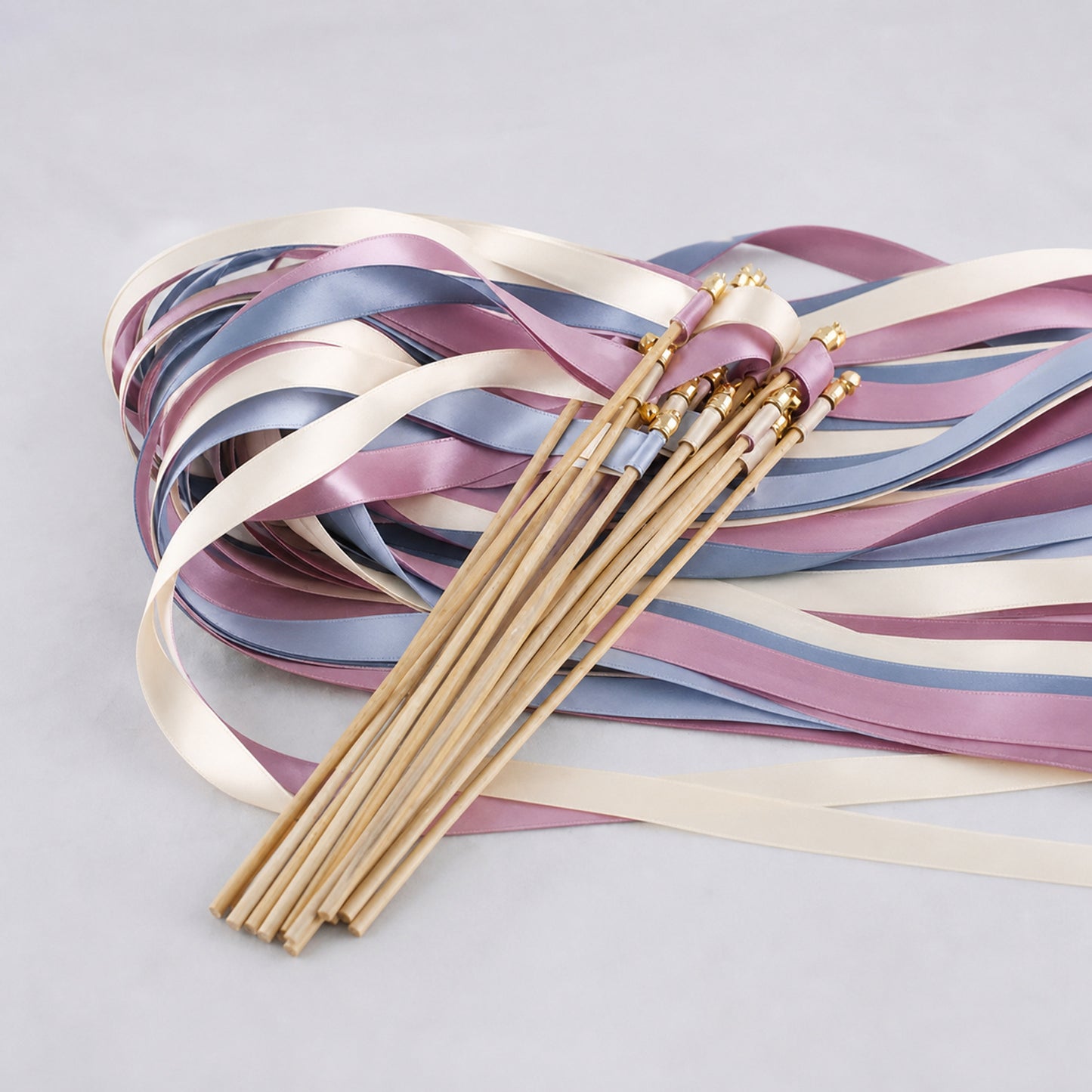 Ivory, Dusty Blue and Antique Mauve Handmade Ribbon Wands - Heirloom Blue and Mauve Wedding Send-Off