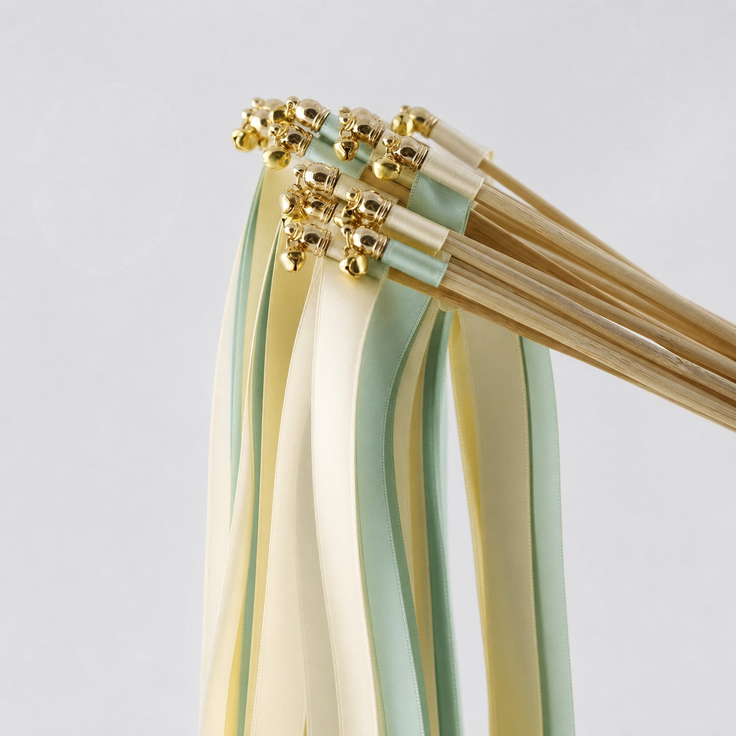 Sunny Meadow Wedding Send-Off Wands - Triple Satin Ribbon in Cream, Baby Maize and Seamist