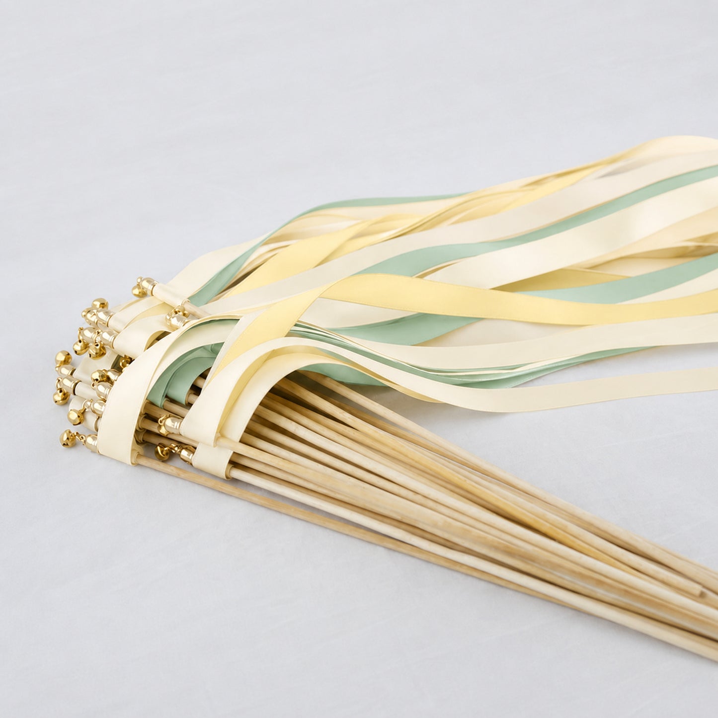 Sunny Meadow Wedding Send-Off Wands - Triple Satin Ribbon in Cream, Baby Maize and Seamist
