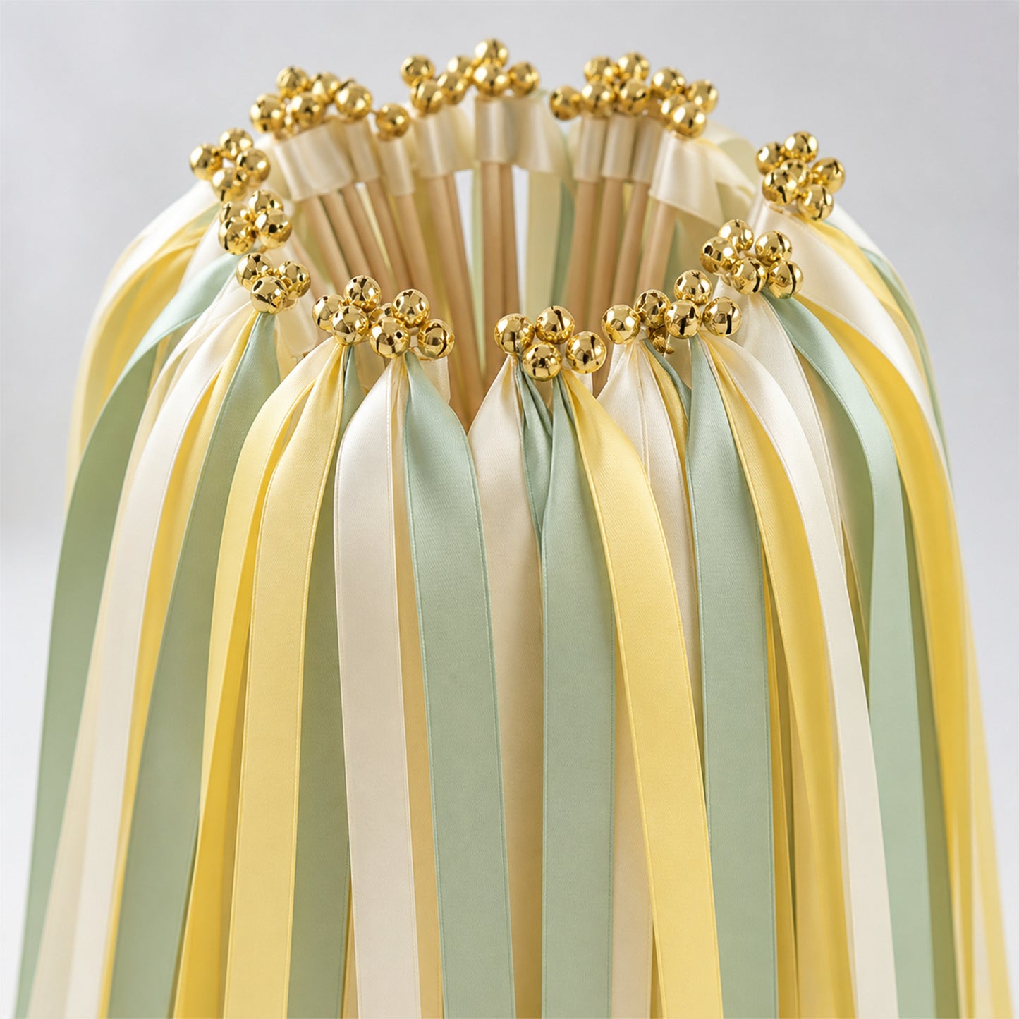 Sunny Meadow Wedding Send-Off Wands - Triple Satin Ribbon in Cream, Baby Maize and Seamist