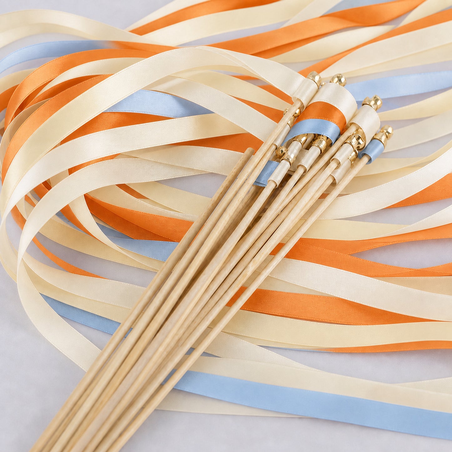 Handmade Desert Sunset Wedding Ribbon Wands - Cream, Burnt Orange and Dusty Blue