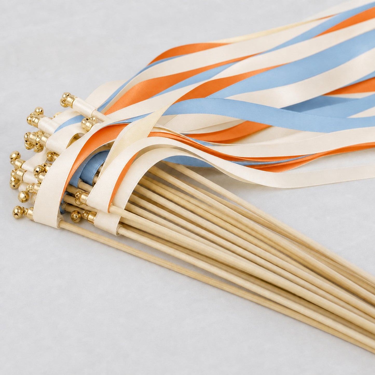 Handmade Desert Sunset Wedding Ribbon Wands - Cream, Burnt Orange and Dusty Blue