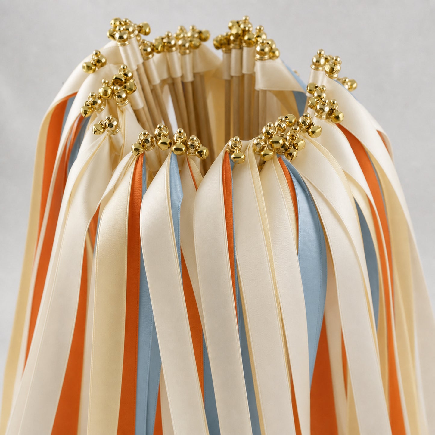 Handmade Desert Sunset Wedding Ribbon Wands - Cream, Burnt Orange and Dusty Blue