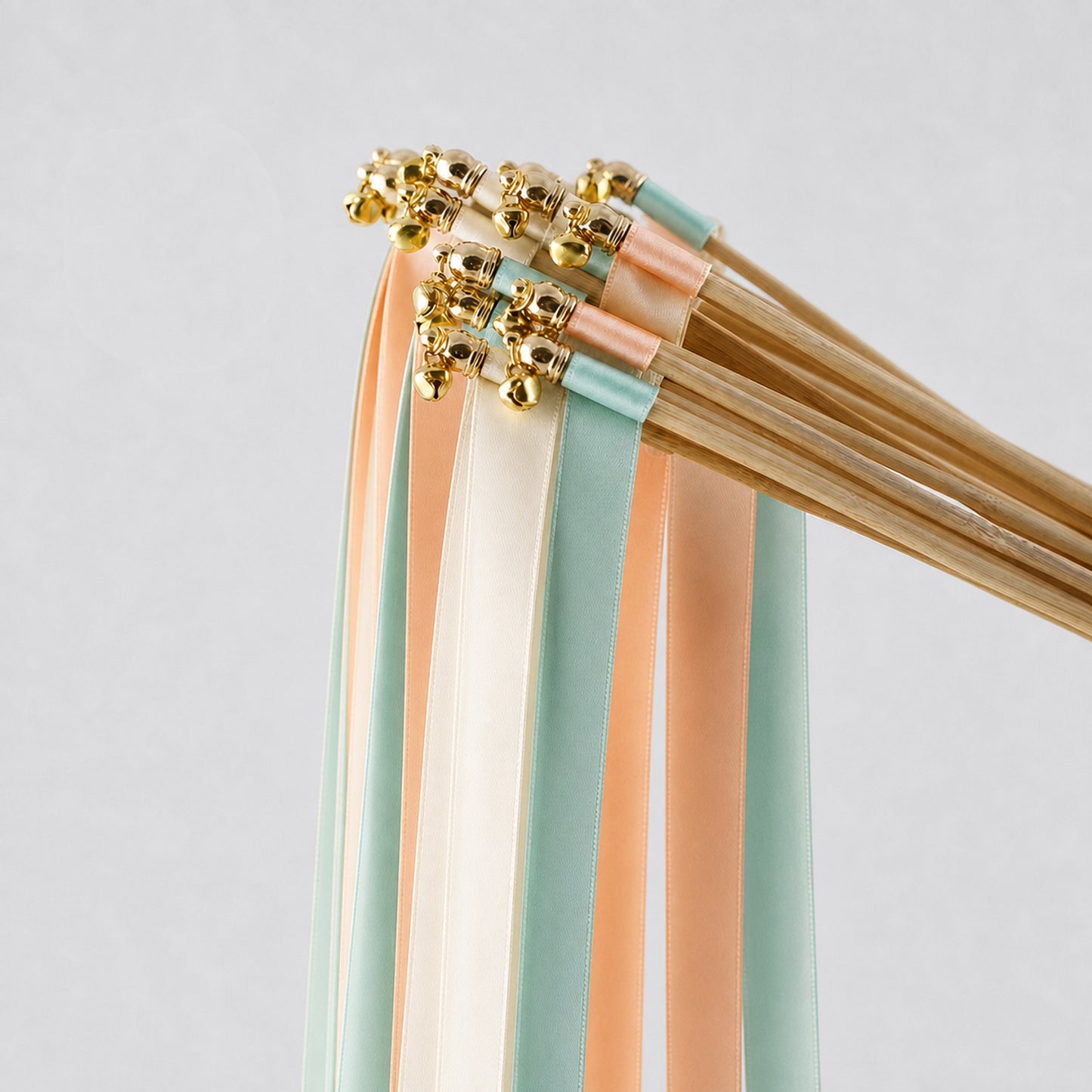 Ivory, Aqua and Light Peach Wedding Exit Ribbon Wands with Bell - Aqua Peach