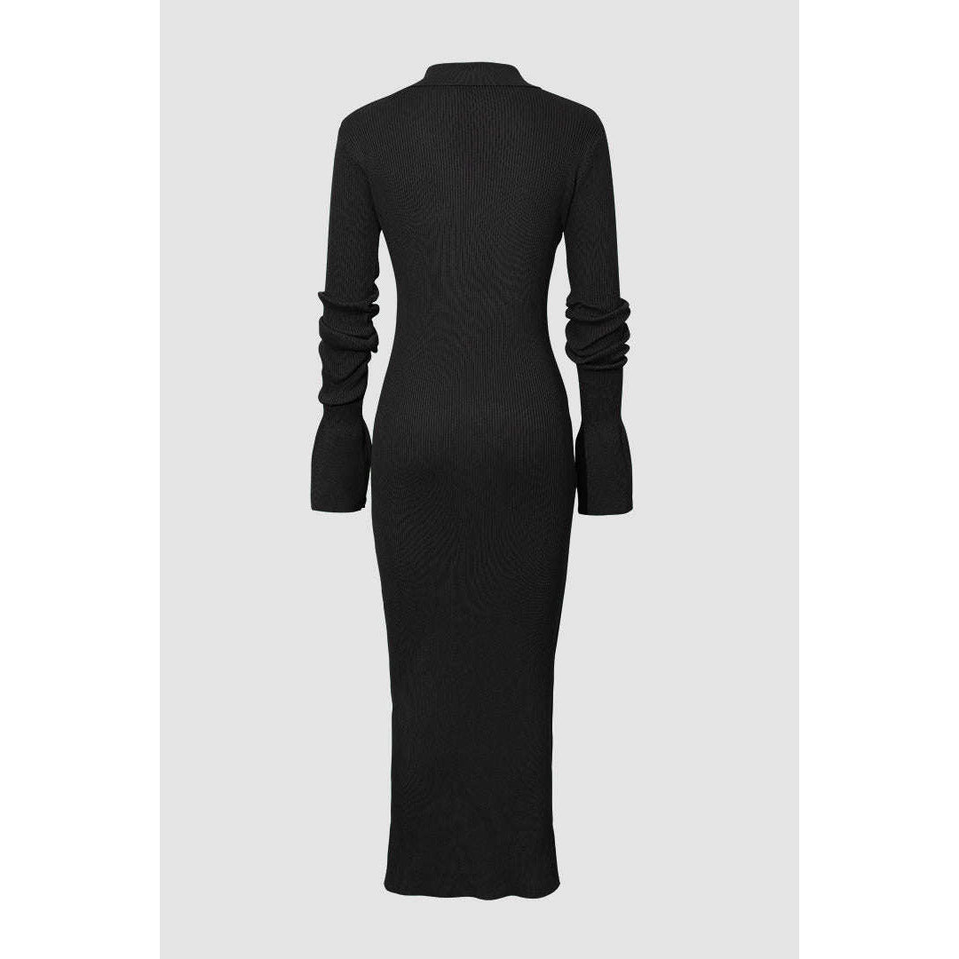 Shell Sleeve Ribbed Buttons Down Maxi Dress