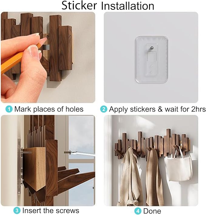 Wall-mounted wooden coat rack 🎹Piano key style design