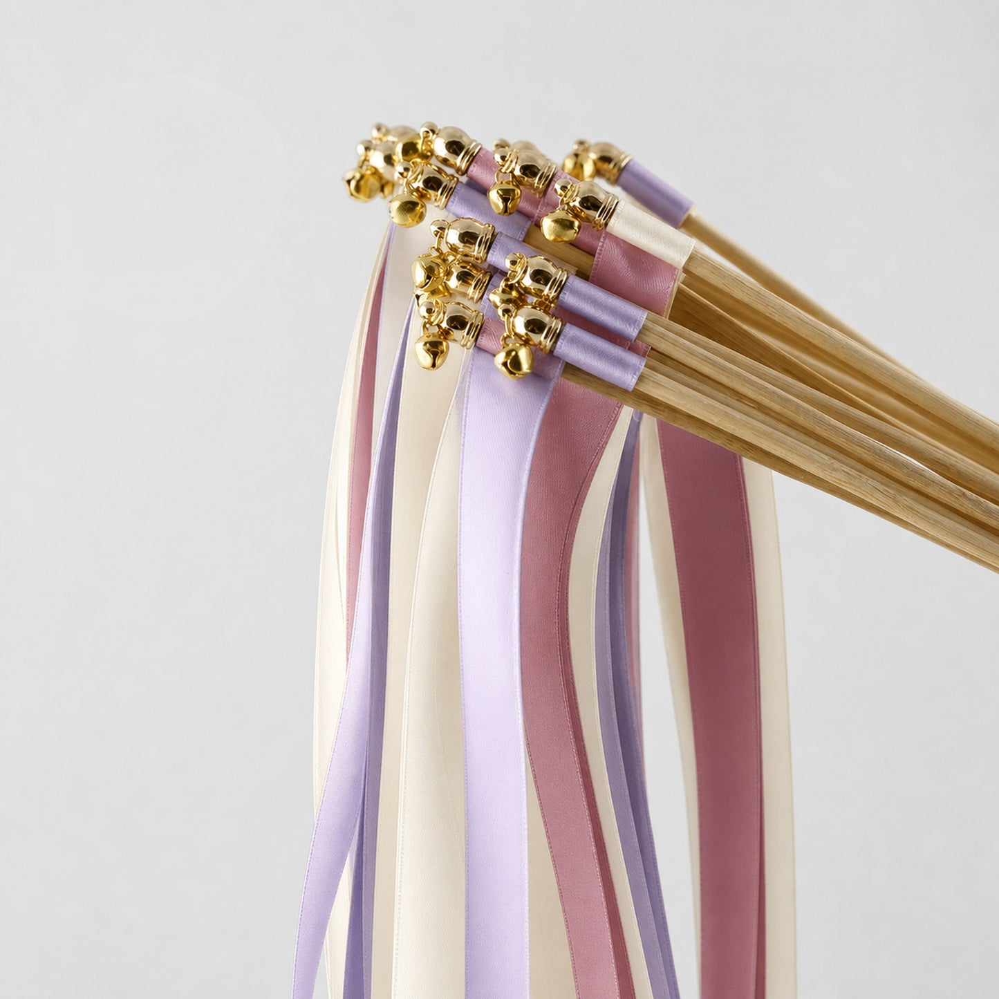 Wisteria Romance Ribbon Wedding Wands - Ivory, Wisteria and Rosy Mauve Triple Ribbon and Bell