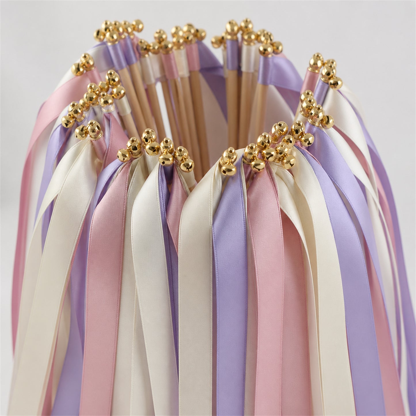 Wisteria Romance Ribbon Wedding Wands - Ivory, Wisteria and Rosy Mauve Triple Ribbon and Bell