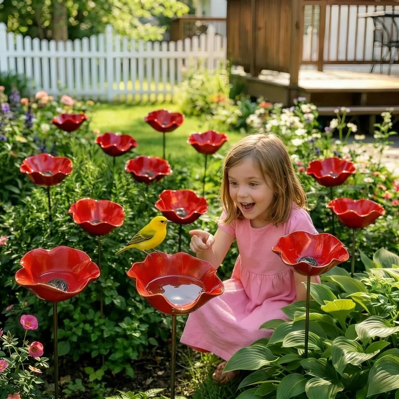 Briarcroft – Handcrafted Metal Poppy Garden Stake with Bird Bath Bowl + 50% OFF