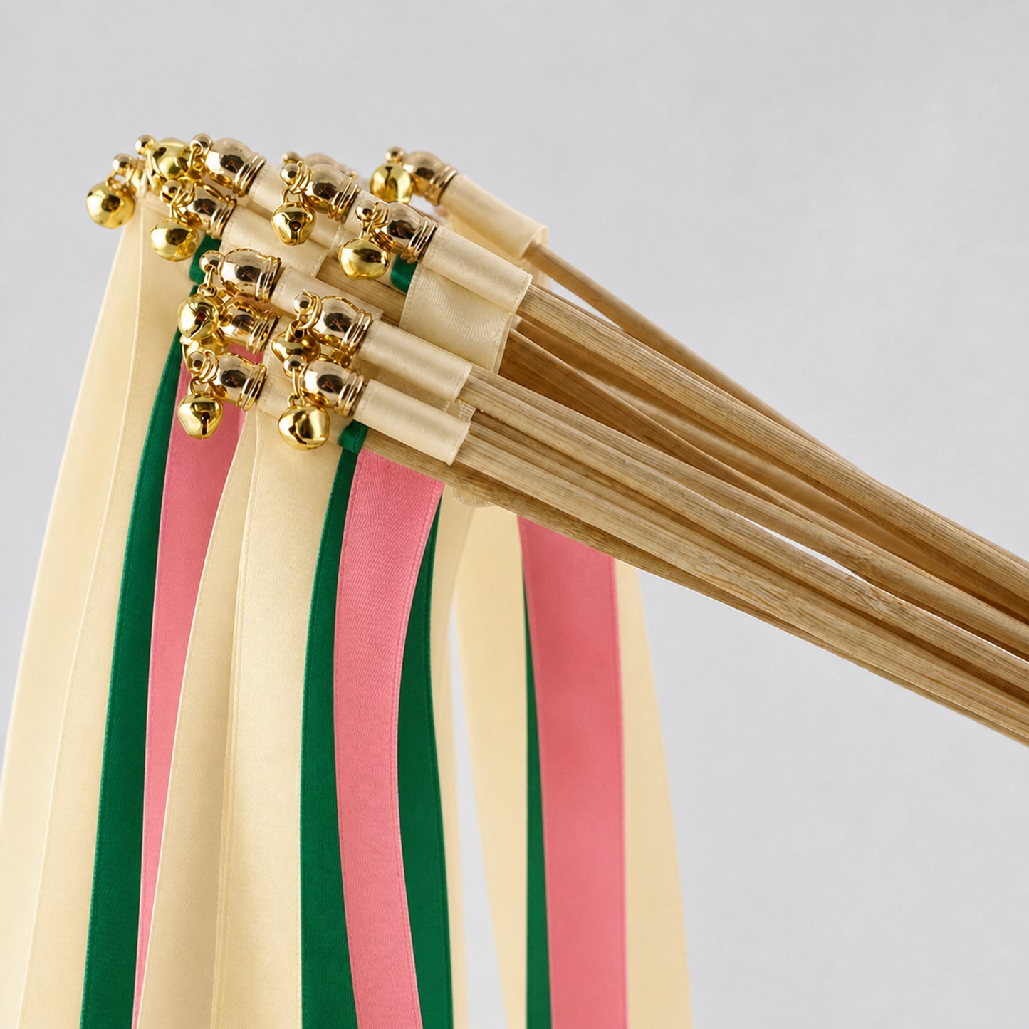 Handmade Botanical Wedding Send-Off Ribbon Wands - Cream, Emerald and Coral Pink