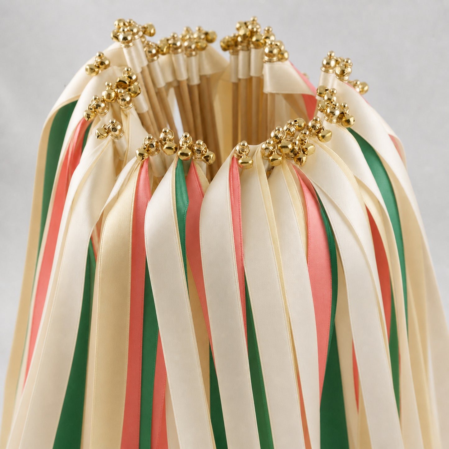 Handmade Botanical Wedding Send-Off Ribbon Wands - Cream, Emerald and Coral Pink