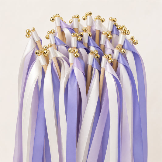 White, Lilac and Wisteria Handmade Ribbon Wands - Lavender Garden Wedding Send-Off