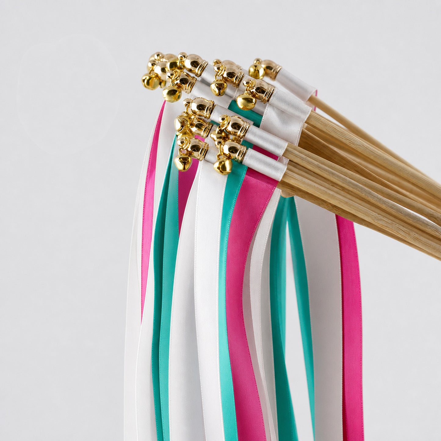 White, Turquoise Green and Fuchsia Handmade Ribbon Wands - Festival Fuchsia Wedding Send-Off