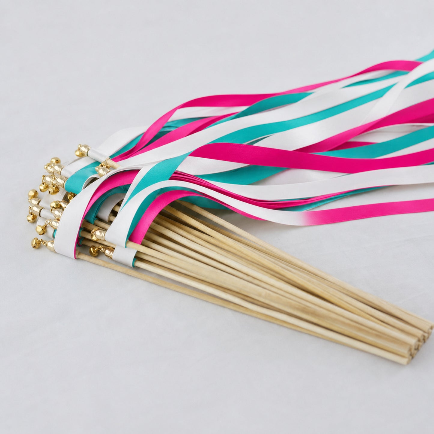 White, Turquoise Green and Fuchsia Handmade Ribbon Wands - Festival Fuchsia Wedding Send-Off