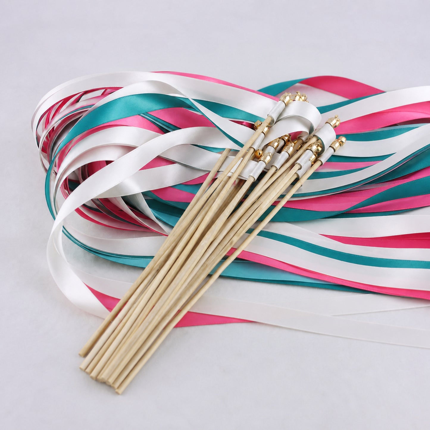 White, Turquoise Green and Fuchsia Handmade Ribbon Wands - Festival Fuchsia Wedding Send-Off