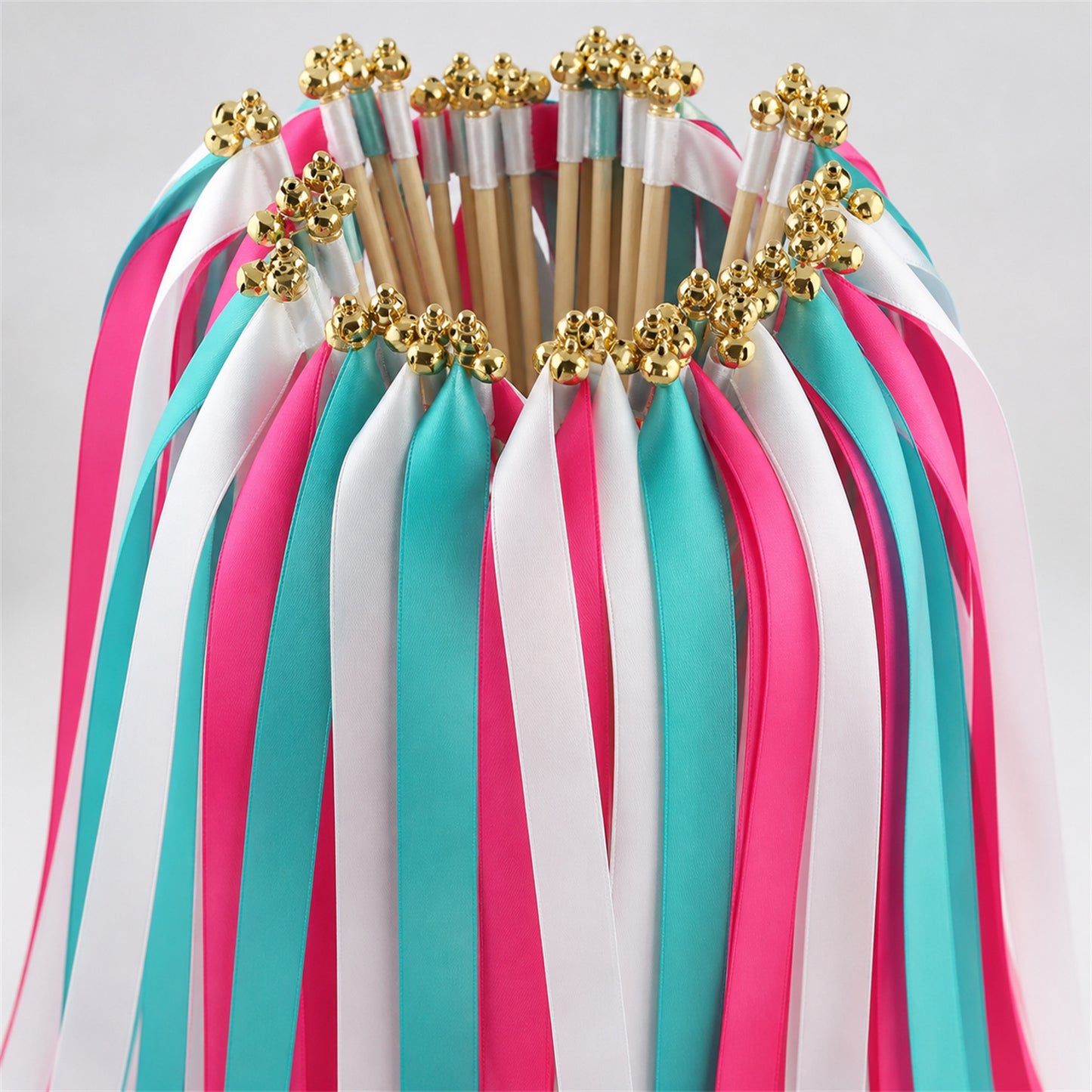 White, Turquoise Green and Fuchsia Handmade Ribbon Wands - Festival Fuchsia Wedding Send-Off