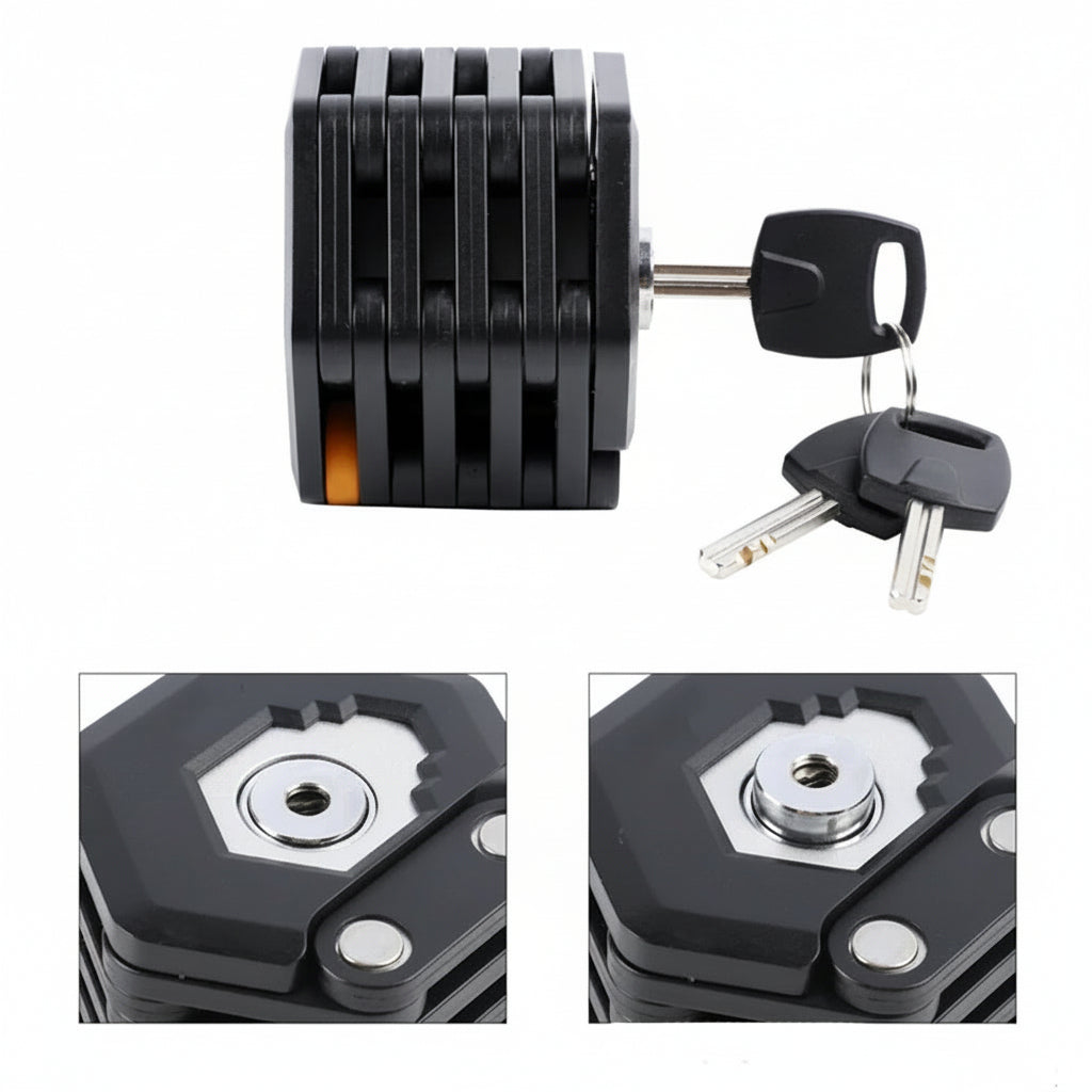 Compact Foldable Bicycle Lock – Lightweight, High-Security Alloy with Keys and Holder