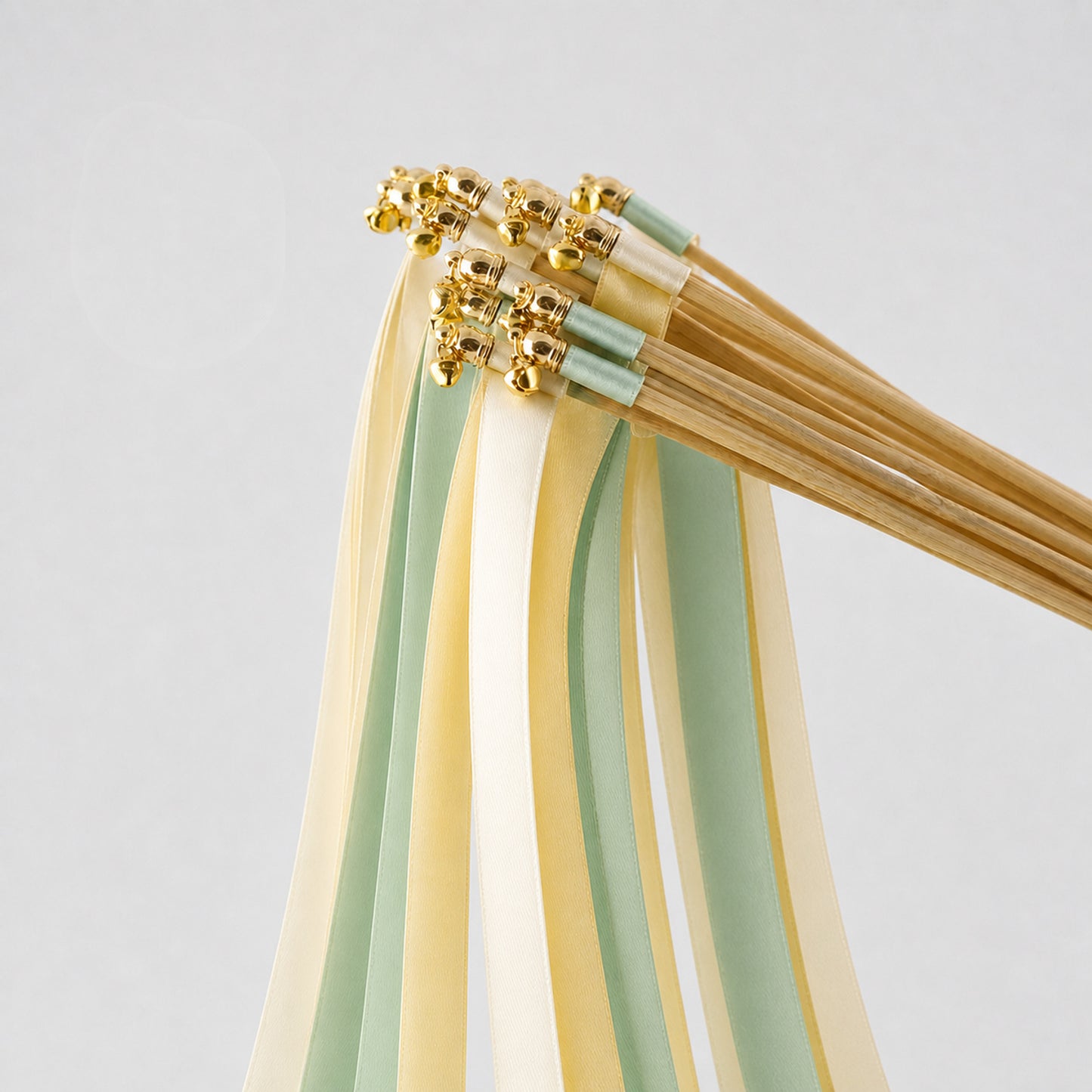 Fresh Spring Meadow Wedding Send-Off Wands - Triple Satin Ribbon in Ivory, Baby Maize and Seamist